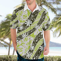 Olive Tahiti Tiare Monstera Hawaiian Shirt Polynesian Pattern Curve Style - Polynesian Pride