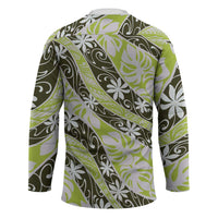 Olive Tahiti Tiare Monstera Hockey Jersey Polynesian Pattern Curve Style LT01 - Polynesian Pride