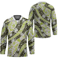 Olive Tahiti Tiare Monstera Hockey Jersey Polynesian Pattern Curve Style - Polynesian Pride