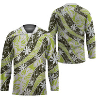 Olive Tahiti Tiare Monstera Hockey Jersey Polynesian Pattern Curve Style LT01 - Polynesian Pride