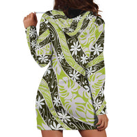 Olive Tahiti Tiare Monstera Hoodie Dress Polynesian Pattern Curve Style - Polynesian Pride