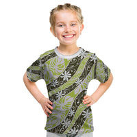 Olive Tahiti Tiare Monstera Kid T Shirt Polynesian Pattern Curve Style - Polynesian Pride
