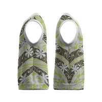 Olive Tahiti Tiare Monstera Christmas Knitted V-Neck Vest Polynesian Pattern Curve Style - Polynesian Pride