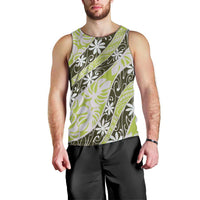 Olive Tahiti Tiare Monstera Men Tank Top Polynesian Pattern Curve Style - Polynesian Pride