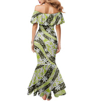 Olive Tahiti Tiare Monstera Mermaid Dress Polynesian Pattern Curve Style - Polynesian Pride