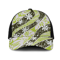 Olive Tahiti Tiare Monstera Mesh Trucker Cap Polynesian Pattern Curve Style LT01 One Size Black Olive - Polynesian Pride