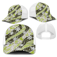 Olive Tahiti Tiare Monstera Mesh Trucker Cap Polynesian Pattern Curve Style LT01 - Polynesian Pride