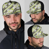 Olive Tahiti Tiare Monstera Mesh Trucker Cap Polynesian Pattern Curve Style LT01 - Polynesian Pride