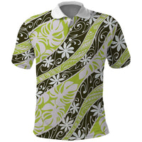 Olive Tahiti Tiare Monstera Polo Shirt Polynesian Pattern Curve Style LT01 Olive - Polynesian Pride