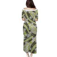Olive Tahiti Tiare Monstera Puletasi Polynesian Pattern Curve Style LT01 - Polynesian Pride