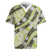 Olive Tahiti Tiare Monstera Rugby Jersey Polynesian Pattern Curve Style LT01 Olive - Polynesian Pride