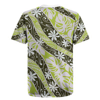 Olive Tahiti Tiare Monstera Rugby Jersey Polynesian Pattern Curve Style LT01 - Polynesian Pride