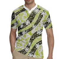 Olive Tahiti Tiare Monstera Rugby Jersey Polynesian Pattern Curve Style - Polynesian Pride