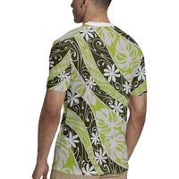 Olive Tahiti Tiare Monstera Rugby Jersey Polynesian Pattern Curve Style LT01 - Polynesian Pride