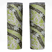 Olive Tahiti Tiare Monstera Skinny Tumbler Polynesian Pattern Curve Style - Polynesian Pride