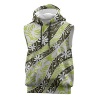 Olive Tahiti Tiare Monstera Sleeveless Hoodie Polynesian Pattern Curve Style - Polynesian Pride