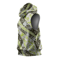Olive Tahiti Tiare Monstera Sleeveless Hoodie Polynesian Pattern Curve Style - Polynesian Pride
