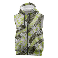 Olive Tahiti Tiare Monstera Sleeveless Zip Hoodie Polynesian Pattern Curve Style LT01 Olive - Polynesian Pride
