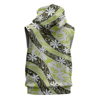 Olive Tahiti Tiare Monstera Sleeveless Zip Hoodie Polynesian Pattern Curve Style LT01 - Polynesian Pride
