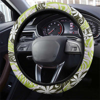 Olive Tahiti Tiare Monstera Steering Wheel Cover Polynesian Pattern Curve Style - Polynesian Pride
