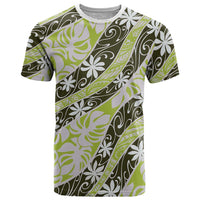 Olive Tahiti Tiare Monstera T Shirt Polynesian Pattern Curve Style LT01 Olive - Polynesian Pride