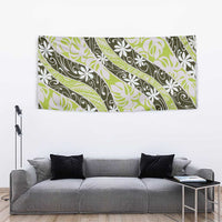Olive Tahiti Tiare Monstera Tapestry Polynesian Pattern Curve Style - Polynesian Pride