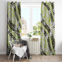 Olive Tahiti Tiare Monstera Window Curtain Polynesian Pattern Curve Style - Polynesian Pride