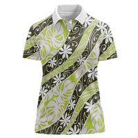 Olive Tahiti Tiare Monstera Women Polo Shirt Polynesian Pattern Curve Style LT01 Female Olive - Polynesian Pride