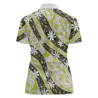 Olive Tahiti Tiare Monstera Women Polo Shirt Polynesian Pattern Curve Style LT01 - Polynesian Pride