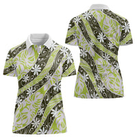 Olive Tahiti Tiare Monstera Women Polo Shirt Polynesian Pattern Curve Style LT01 - Polynesian Pride