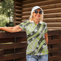 Olive Tahiti Tiare Monstera Women Polo Shirt Polynesian Pattern Curve Style LT01 - Polynesian Pride
