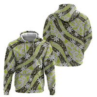 Olive Tahiti Tiare Monstera Zip Hoodie Polynesian Pattern Curve Style - Polynesian Pride
