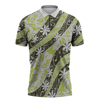 Olive Tahiti Tiare Monstera Zipper Polo Shirt Polynesian Pattern Curve Style LT01 Olive - Polynesian Pride