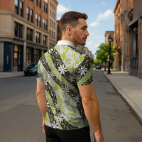Olive Tahiti Tiare Monstera Zipper Polo Shirt Polynesian Pattern Curve Style LT01 - Polynesian Pride