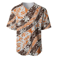 Puatou Tahiti Tiare Monstera Baseball Jersey Polynesian Pattern Curve Style LT01 Orange - Polynesian Pride