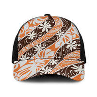 Puatou Tahiti Tiare Monstera Baseball Net Cap Polynesian Pattern Curve Style LT01 One Size Black Orange - Polynesian Pride