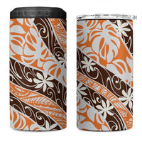 Puatou Tahiti Tiare Monstera 4 in 1 Can Cooler Tumbler Polynesian Pattern Curve Style - Polynesian Pride