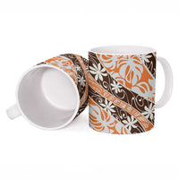 Puatou Tahiti Tiare Monstera Ceramic Mug Polynesian Pattern Curve Style - Polynesian Pride