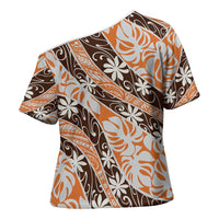 Puatou Tahiti Tiare Monstera Cross Shoulder Shirt Polynesian Pattern Curve Style LT01 - Polynesian Pride