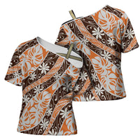 Puatou Tahiti Tiare Monstera Cross Shoulder Shirt Polynesian Pattern Curve Style LT01 - Polynesian Pride