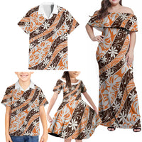 Puatou Tahiti Tiare Monstera Family Matching Off Shoulder Maxi Dress and Hawaiian Shirt Polynesian Pattern Curve Style - Polynesian Pride