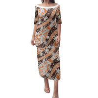 Puatou Tahiti Tiare Monstera Family Matching Puletasi and Hawaiian Shirt Polynesian Pattern Curve Style LT01 Mom's Dress Orange - Polynesian Pride