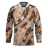 Puatou Tahiti Tiare Monstera Hockey Jersey Polynesian Pattern Curve Style LT01 Unisex Orange - Polynesian Pride