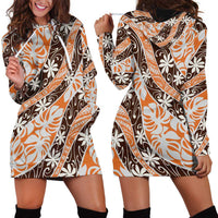 Puatou Tahiti Tiare Monstera Hoodie Dress Polynesian Pattern Curve Style - Polynesian Pride