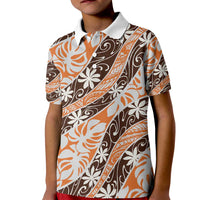 Puatou Tahiti Tiare Monstera Kid Polo Shirt Polynesian Pattern Curve Style - Polynesian Pride