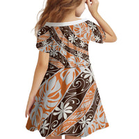 Puatou Tahiti Tiare Monstera Kid Short Sleeve Dress Polynesian Pattern Curve Style LT01 - Polynesian Pride