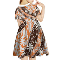 Puatou Tahiti Tiare Monstera Kid Short Sleeve Dress Polynesian Pattern Curve Style LT01 - Polynesian Pride