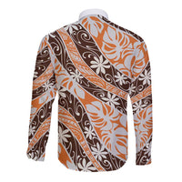 Puatou Tahiti Tiare Monstera Long Sleeve Button Shirt Polynesian Pattern Curve Style LT01 - Polynesian Pride