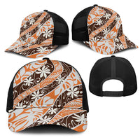 Puatou Tahiti Tiare Monstera Mesh Trucker Cap Polynesian Pattern Curve Style LT01 - Polynesian Pride