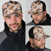 Puatou Tahiti Tiare Monstera Mesh Trucker Cap Polynesian Pattern Curve Style - Polynesian Pride